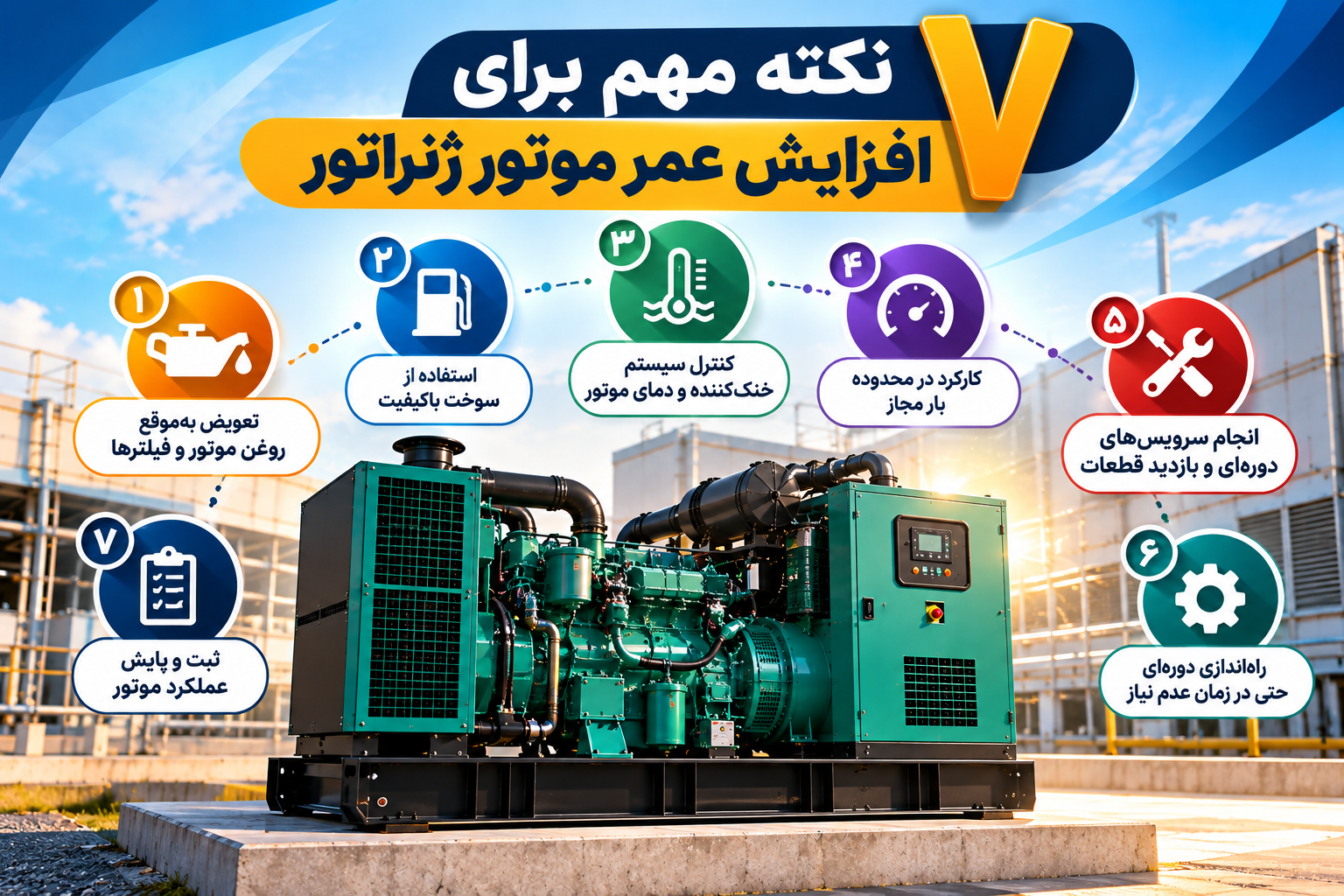۷ نکته مهم برای افزایش عمر موتور ژنراتور